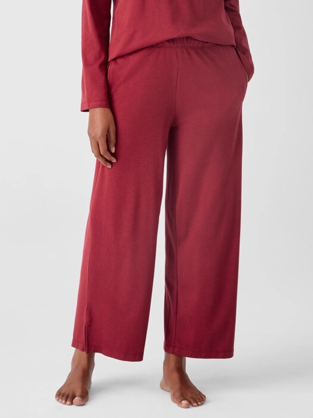 NWT Eileen Fisher Organic Cotton Pull On Lazy Pant Cranberry Sz M 💛🍄